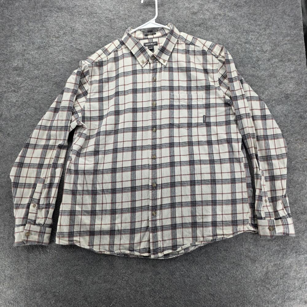Eddie Bauer Shirt Mens XL Gray Plaid Classic Fit Flannel Button Up Long Sleeve